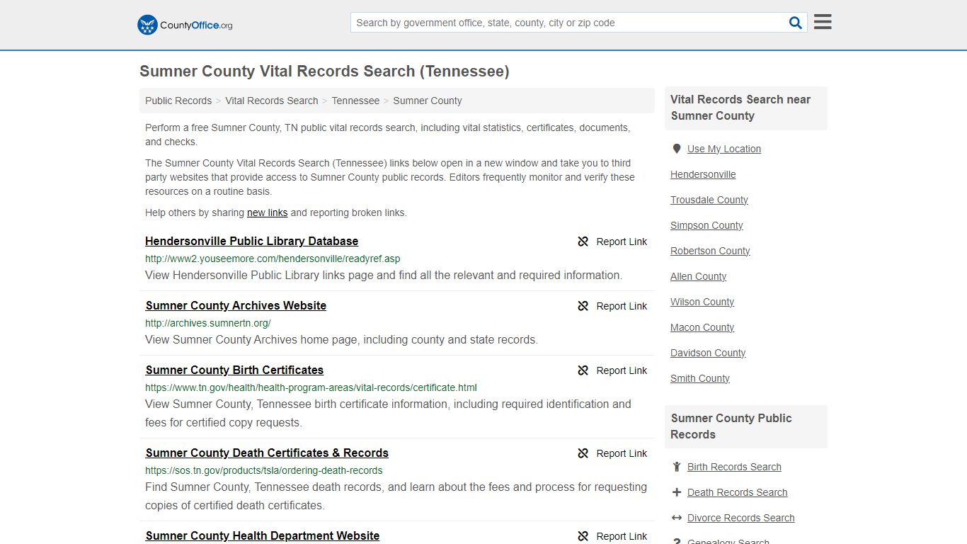 Vital Records Search - Sumner County, TN (Birth, Death, Marriage ...