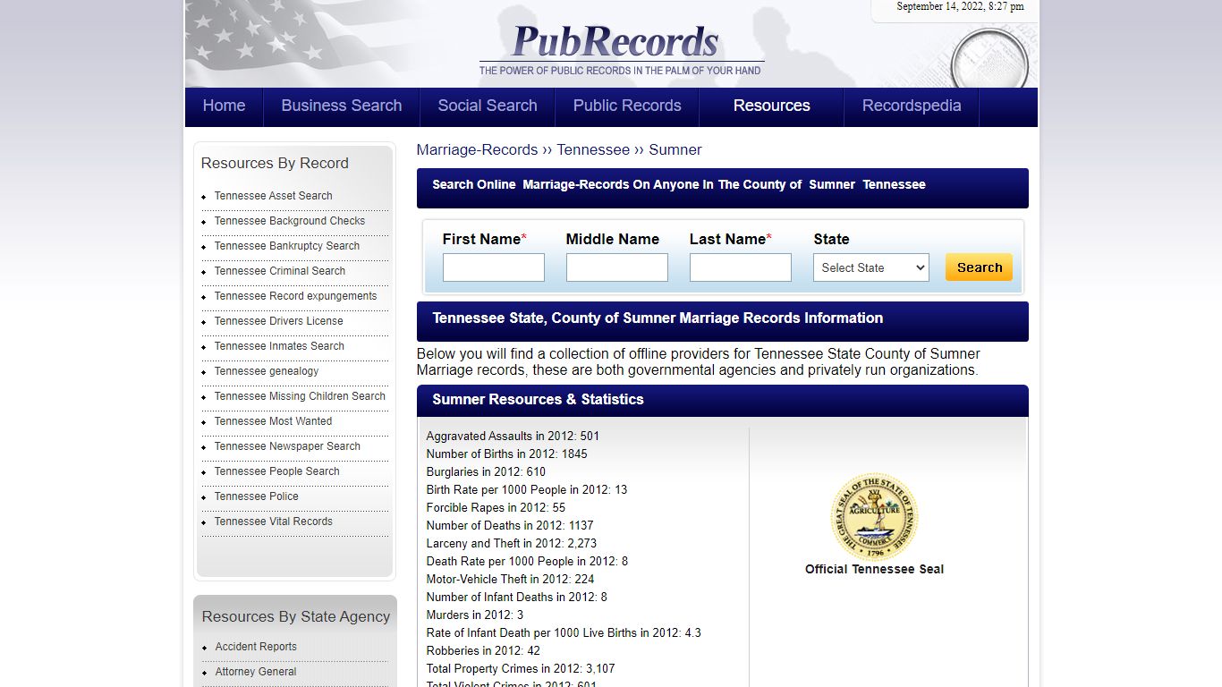Sumner County, Tennessee Marriage Records - Pubrecords.com